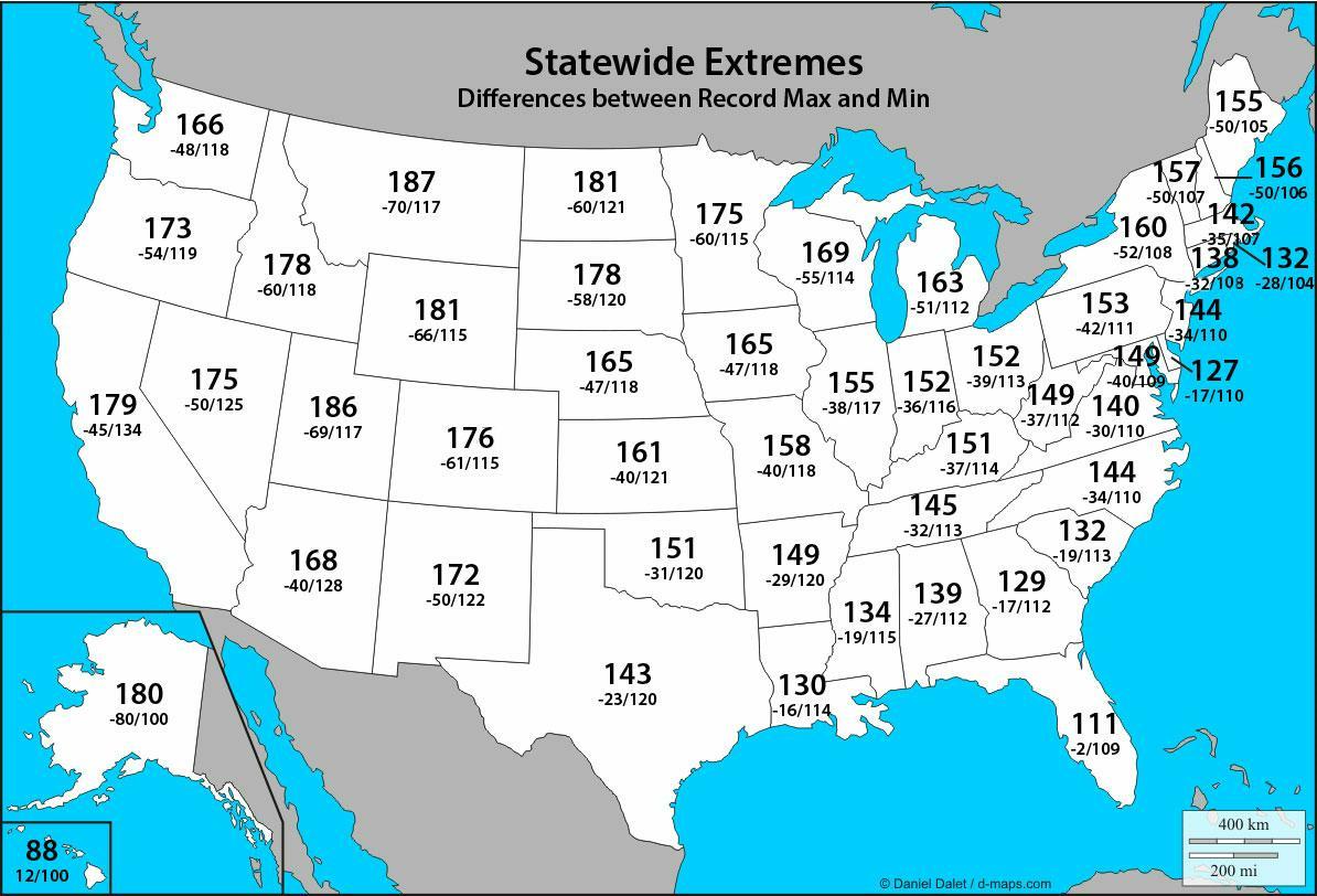United States Extreme Record Temperatures And Ranges